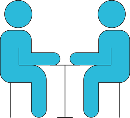 Cartoon drawing of characters sitting at table